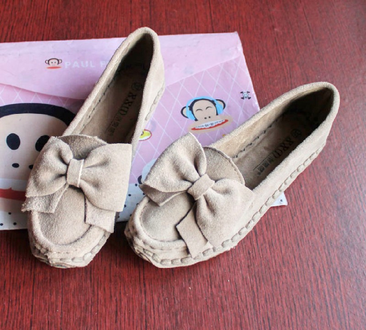 Spring genuine leather all match bow shoes flat pointed toe nubuck leather women s shoes comfortable