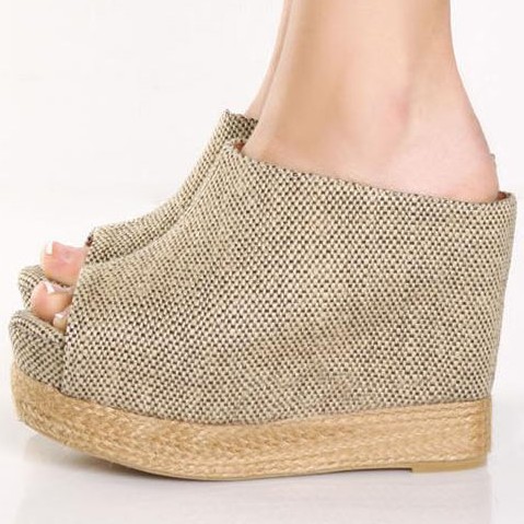 Hemp rope knitted wedges high heeled open toe shoe fashion bohemia platform sandals platform elevator