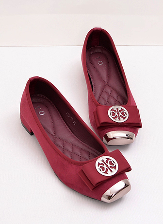 New 2014 women flats shoes temperament metal square bow low to code Comfortable soft women shoes