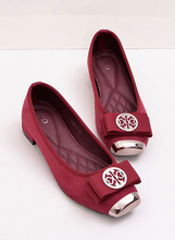 Free shipping women flats 2014 new temperament metal square bow low to code women shoes size 35-41