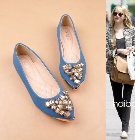Free shipping women flats new European fashion diamond tip size a women s shoes size 35