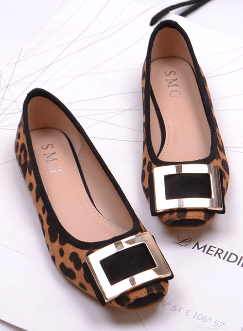 women flats shoes European Sexy Leopard textured metal square size Comfortable soft bottom flat women