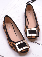 Free shipping women flats European Sexy Leopard textured metal square size flat women shoes size 35-41