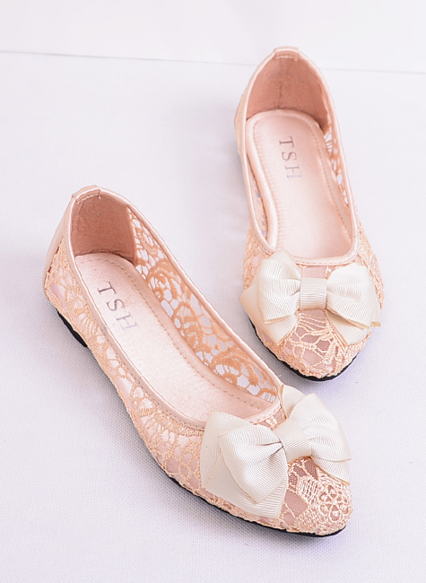 Sexy gauze lace bow pointed toe flat comfortable single shoes cutout flat heel women s plus