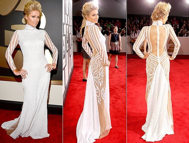 custom celebrity dresses sexy white House of Milani gown at the Grammy ...
