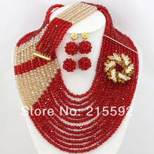 New Fashion Nigerian African Wedding Beads Jewelry Set Red Champagne Necklaces Bracelet Earrings Set Free Shipping