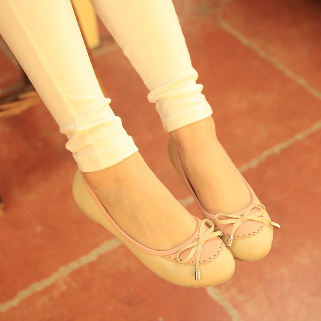 Round toe bow flower small single shoes patchwork flat heel flat shoes comfortable women s boat