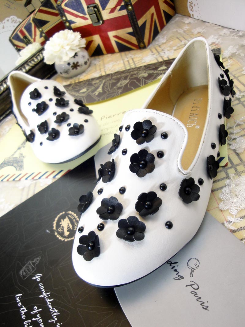2014 spring and autumn new arrival sweet flower color block decoration single shoes round toe flat