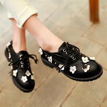 2014 spring color block decoration flower single shoes female preppy style flat heel flat shoes lacing shoes