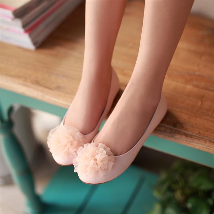 Summer flat heel single shoes ladle shoes round toe flat sweet flower young girl shoes princess