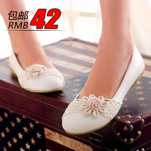 2014 flat heel round toe flat shallow mouth flower female shoes cow muscle sweet single shoes