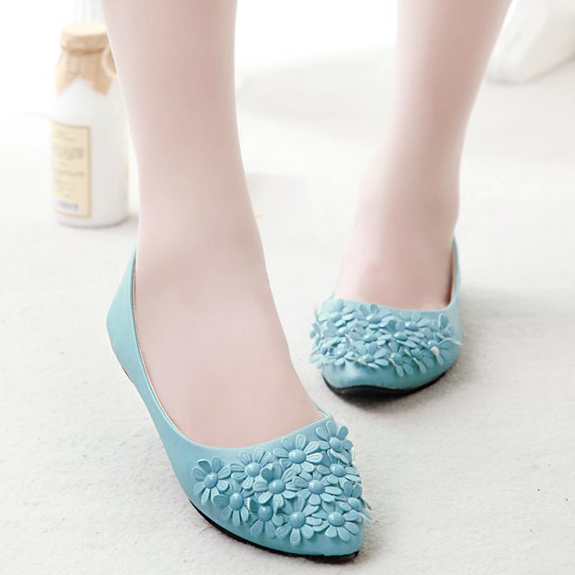 2014 spring flat heel pointed toe floral print shoes flower shoes work shoes ladle shoes shallow