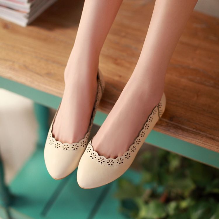 Sweet fresh small pointed toe single shoes empty thread flower shoes flat shoes flat heel maternity