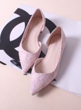 Pointed toe vintage v lace flower flat bottom shoes spring and autumn shoes