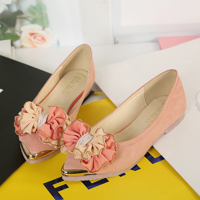 Lourie princess pearl lace flower shoes bow genuine leather flat female shoes