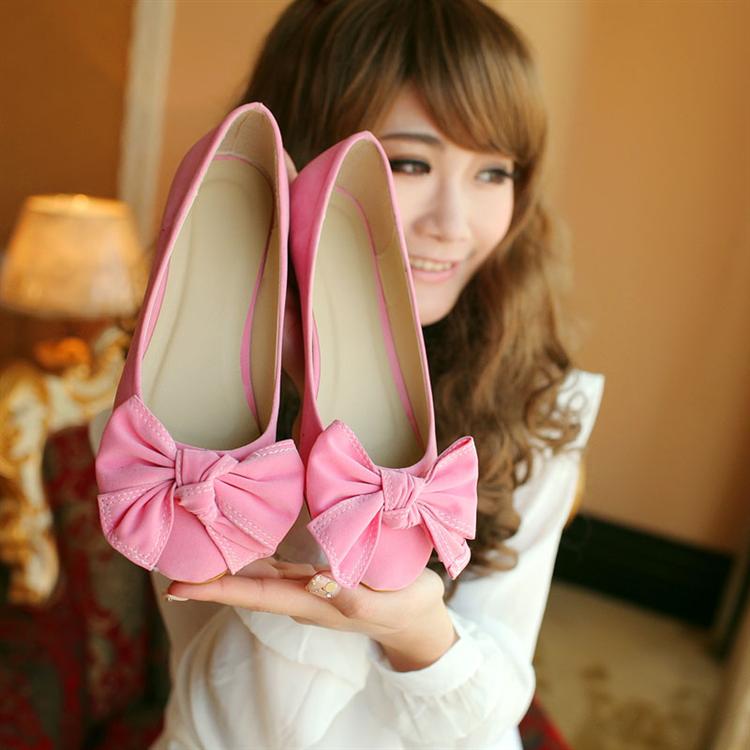 Spring flower big bow sweet female shoes comfortable flat single shoes