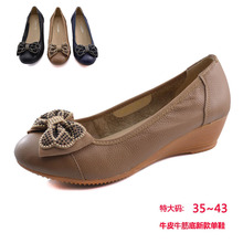 Cowhide wedges flat-bottomed single shoes genuine leather flower rhinestone women’s shoes comfortable mother shoes plus size 40
