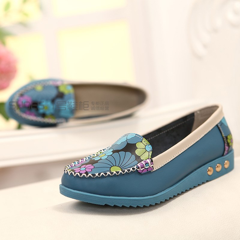 Genuine leather 2014 women s single shoes mother flower casual shoes comfortable flat hot selling female