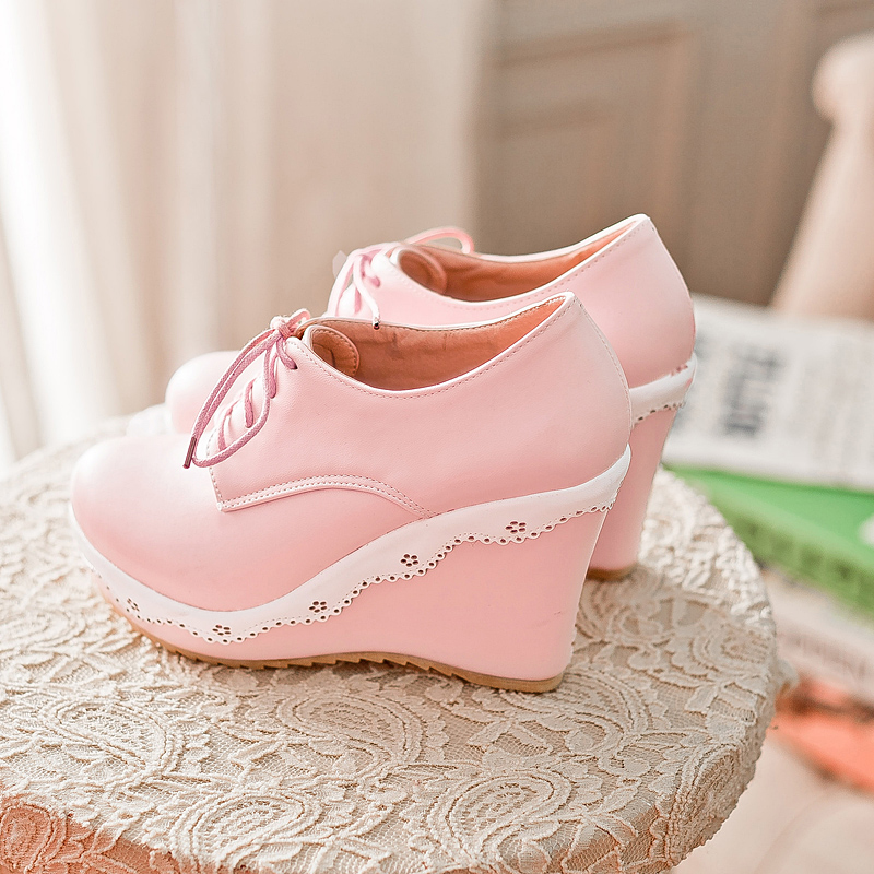 Sweet soft 2014 shallow mouth wedges round toe platform gentle women flower single shoes 