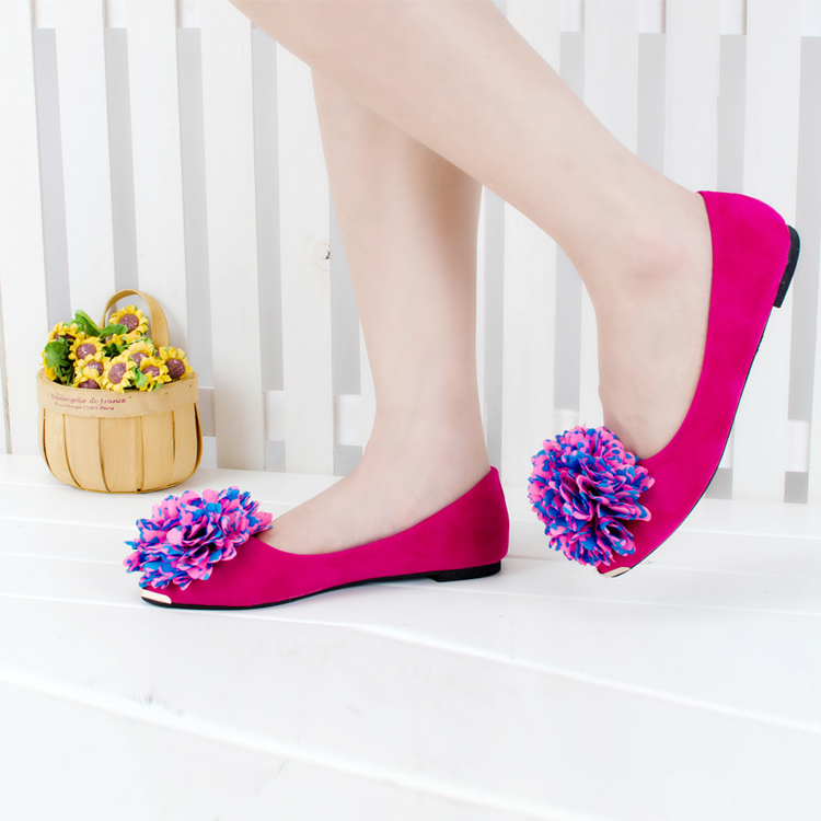 2014 metal sweet princess shallow mouth big flower flat single shoes flat heel elegant female shoes
