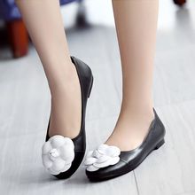 Black genuine leather all-match flat heel low single shoes spring flower casual shoes cowhide female shoes flat