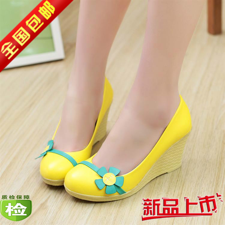 2014 spring sweet flower high heeled wedges single shoes comfortable platform high heeled 