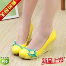 2014 spring sweet flower high-heeled wedges single shoes comfortable flat shoes platform high-heeled shoes