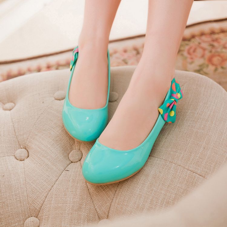 K adhesive shoes sweet round toe PU shallow mouth compound bow women s shoes sole dot