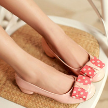2014 spring and autumn polka dot bow thick heel single shoes low-heeled female japanned leather round toe dwarf with women’s