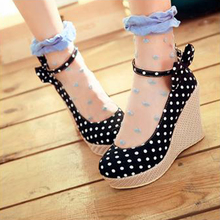2012 spring and autumn sweet gentlewomen shallow mouth bow dot wedges platform shoes women’s shoes