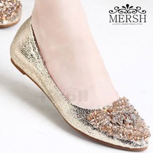 Mersh PU spring and summer 2013 gold diamond beaded comfortable brief flat-bottomed single shoes women’s shoes