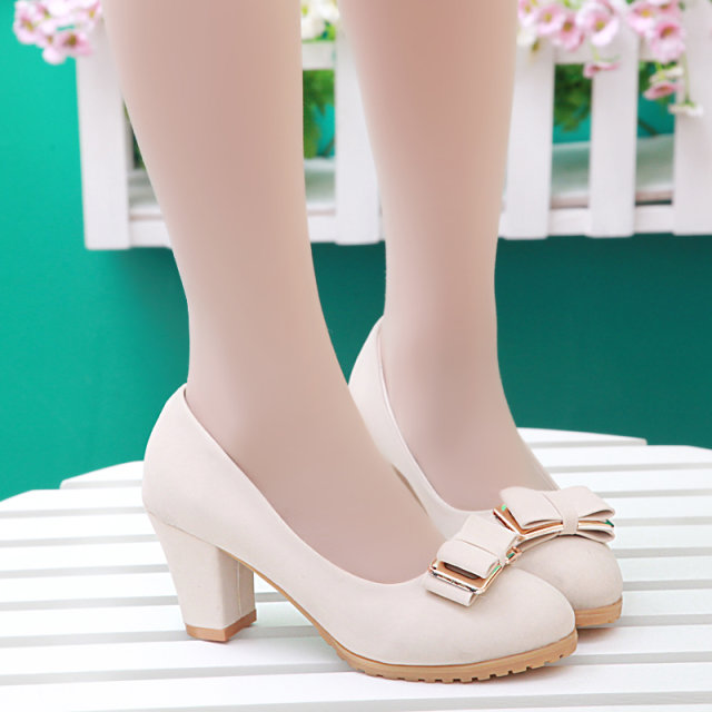 Bow thick heel shoes round toe 2014 scrub women s shallow mouth shoes