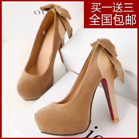 Spring and autumn high heeled shoes sexy t bow single shoes thin heels platform round toe