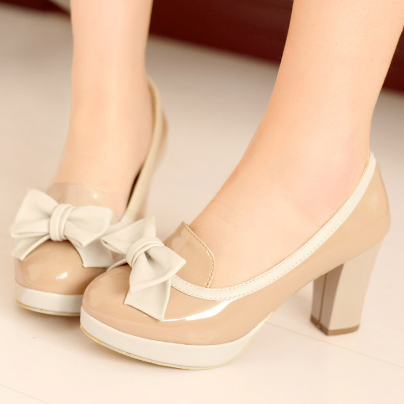 2014 spring women s shoes platform high heeled shoes bow japanned leather elegant thick heel shoes