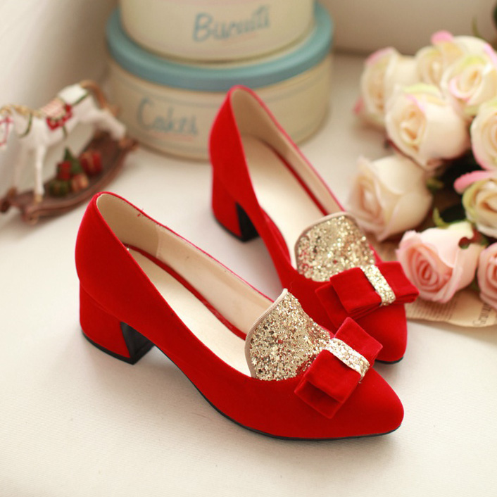 2014 women s shoes fashion thick heel diamond bow pointed toe single fashion foot wrapping comfortable
