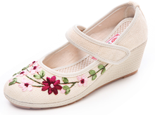 Spring and summer beijing cotton-made shoes women’s shoes embroidered shoes wedges platform fashion bandage velcro single shoes