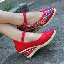 2014 red bridal shoes wedding chinese style wedges shoes embroidered shoes show clothing high-heeled single pratensis shoes