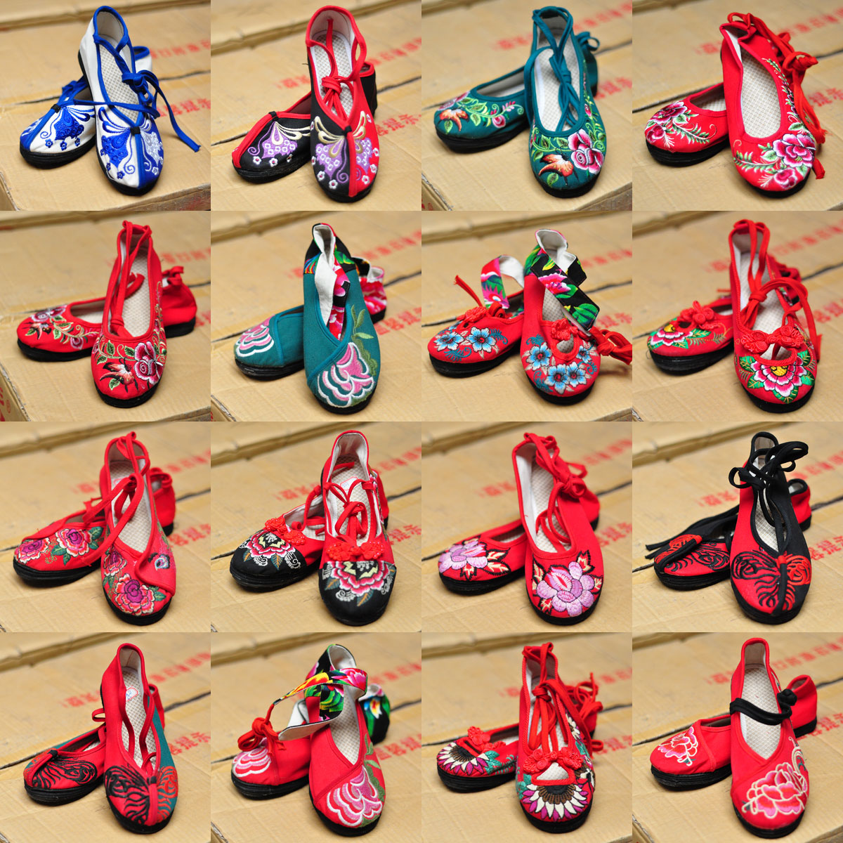 Cotton made beijing shoes summer embroidered shoes trend national peony multi layered strap female flat sole