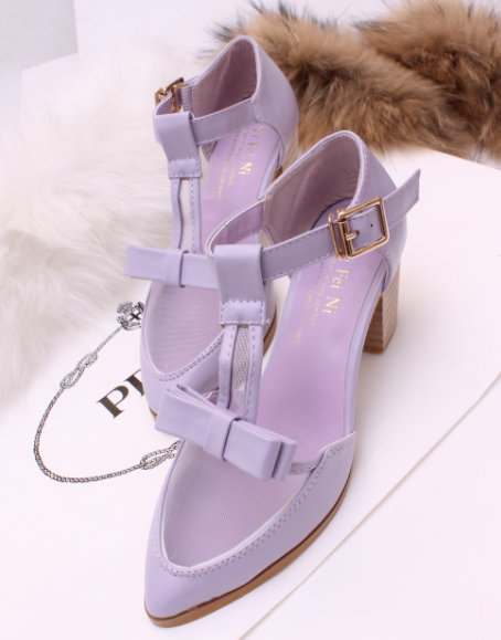 British style sexy gauze pointed toe cutout sandals t hasp bow in with the thick heel