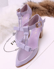 British style sexy gauze pointed toe cutout sandals t hasp bow in with the thick heel sandals