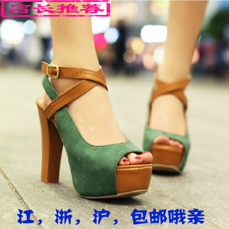 Summer women s high heeled open toe sandals fashion thick heel platform strap office shoes daily