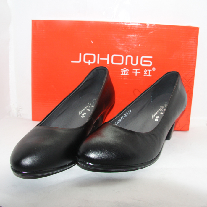 Genuine leather pointed toe work black formal leather high heeled women s shoes single 