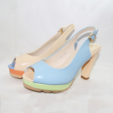 2014 summer female sandals a902 sweet color block decoration thick heel open toe shoes female
