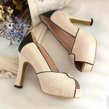 Brief vintage fashion platform high-heeled shoes female shoes open toe shoe color block the trend of fashion decoration