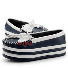 2014 women’s shoes shallow mouth color block decoration casual shoes genuine leather all-match platform gommini platform loafers