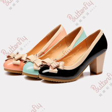 2014 women’s spring shoes thick heel shoes bow casual japanned leather spring shoes a802