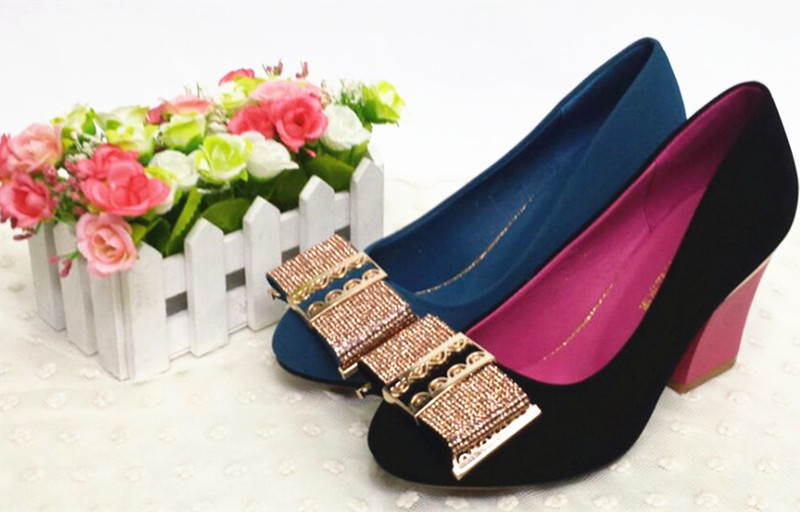 2014 spring single shoes thick heel fashion women s shoes rhinestone bow women s shoes 608