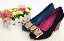 2014 spring single shoes thick heel fashion women’s shoes rhinestone bow women’s shoes 608
