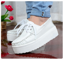 2014 women’s shoes genuine leather platform wedges Moccasins all-match platform solid color lacing casual shoes