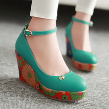 Sweet wedges single shoes strap type women’s shoes platform ultra high heels round toe soft solid color rubber orange